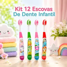 Escova de dente infantil Kit com 12 unidades Macia com Capa Protetora