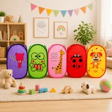 Cesto Infantil Dobrável Telado – Organizador de Brinquedos e Roupas – Multiuso – Divertido e Prático