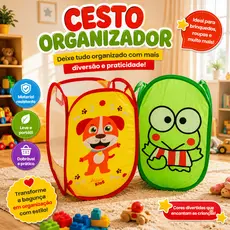 Cesto Organizador Infantil Dobrável Telado – Brinquedos e Roupas – Multiuso – Divertido e Prático