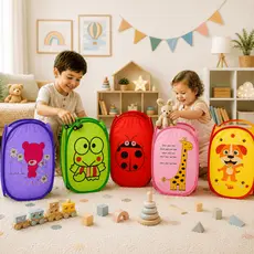 Cesto Infantil - Organizador de Brinquedos e Roupas Bebê - Dobrável Telado - Multiuso Menina Menino