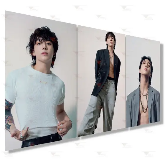 Kit 3 Quadros Decorativos BTS K-POP Jeon Jung-kook Jimin Coreanos