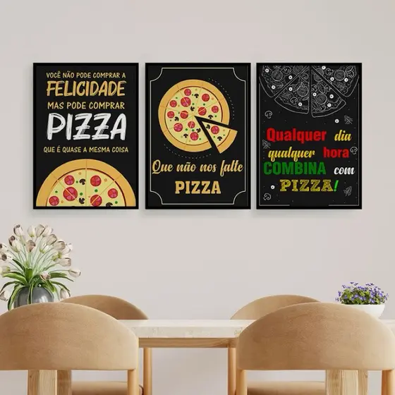 Kit 3 Quadros Modernos Para Pizzaria Pizza Hamburgueria