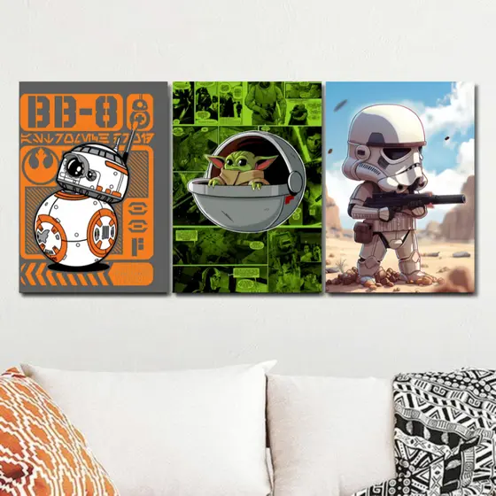 Kit 3 Placas Decorativas  Star Wars 22 Opções Quadros Baby Yoda Vader bb8 Decoração Setup Geek
