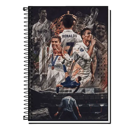 Caderno Capa Adesiva Cristiano Ronaldo CR7 Futebol Personalizado | 1, 10, 15 e 20 Matérias | Capa Premium, Escolar