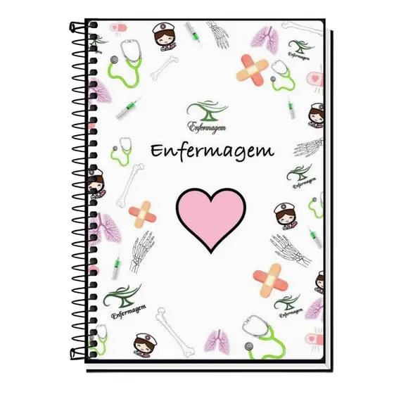 Caderno Capa Adesiva Enfermagem Medicina Personalizado Com Nome Capa Dura Espiral Estudante Faculdade