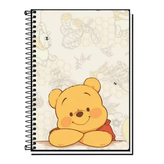 Capa Adesiva Caderno Urso Pooh Carinhoso e Fofo | Edição Especial | 1 a 20 Matérias | Capa Dura & Espiral