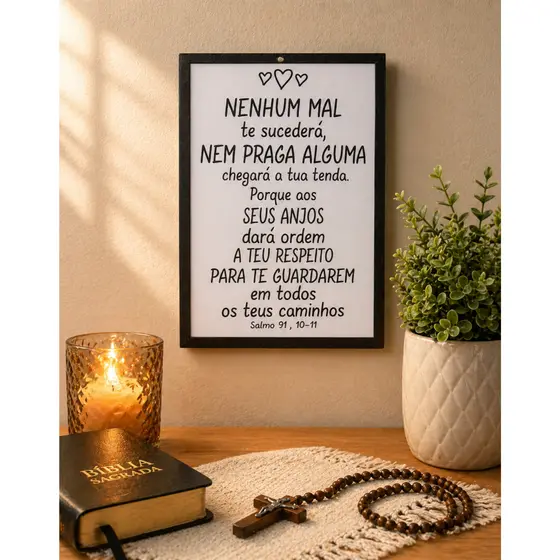 Placa Decorativa Adesivada Nenhum Mal Te Sucederá Mdf PROMOÇÃO