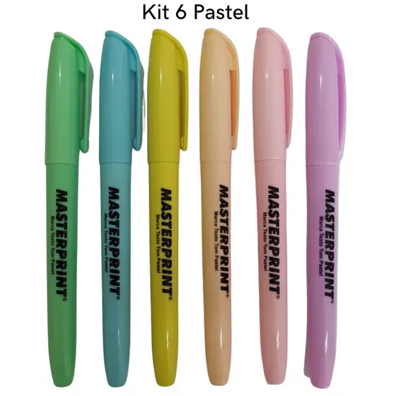 Kit 6 Canetas Marca Texto Tom Pastel  Cores Variadas Masterprint