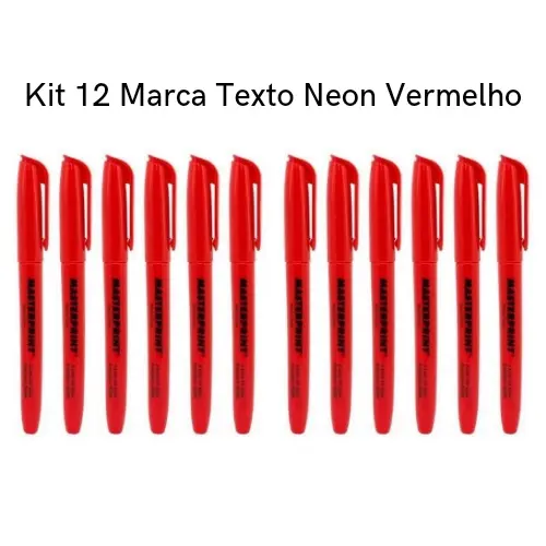 Kit 12 Caneta Marca Texto Neon Vermelho Masterprint - Grifa Texto