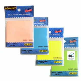 Bloco Adesivo Neon Com 100 Folhas Diversas Cores Para Recado Anotações MasterPrint