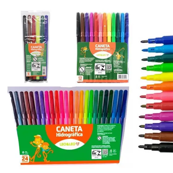 Caneta Canetinha Hidrográfica Hidrocor Com 6 12 24 Cores Leo&Leo