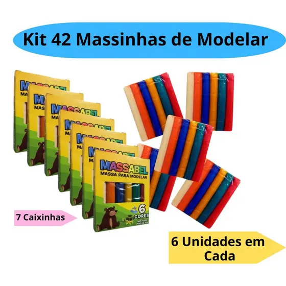 Kit 42 Massinha de Modelar 65g com 6 Cores Kit Festa Lembracinhas Intantil Alcalex