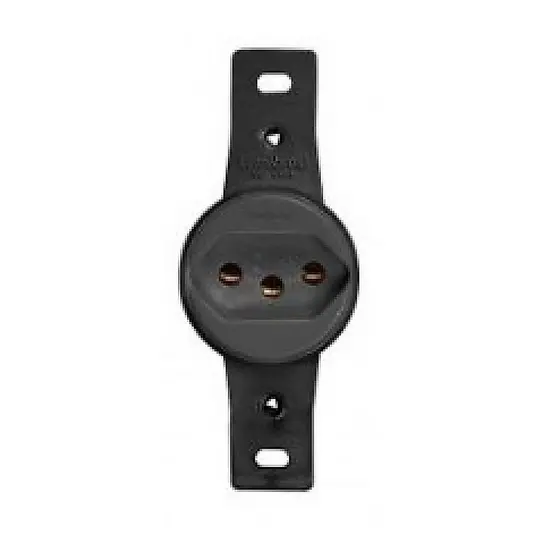 Tomada 2P+T 10A Redonda Haste Longa Preta Padrão Brasil Blux
