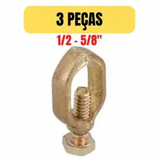 Kit 3 Conectores Grampo para Aterramento Haste 1/2" e 5/8" SPDA Aço Reforçado
