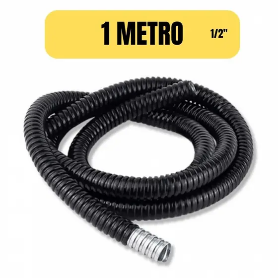 Sealtubo Metálico Flexível Emborrachado 1/2" Preto 1 Metro Proteção de Cabos