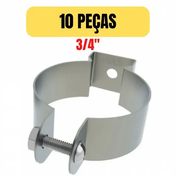Kit 10 Abraçadeiras Tipo D com Parafuso 3/4" Aço para Eletroduto e Conduíte