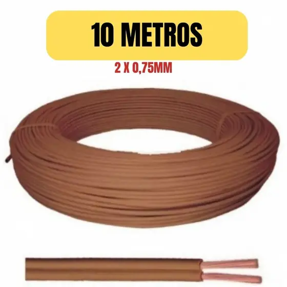 Cabo Cordão Paralelo 2x0,75mm Marrom 10 Metros Cobrecom Flexível Elétrico