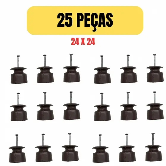 Kit 25 Isoladores Roldana PVC 24x24 com Prego para Cerca Elétrica Rural