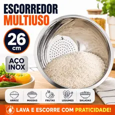 Escorredor De Aço Inox Grande Multiuso Para Arroz Salada Frutas Legumes E Macarrão