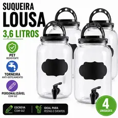 Suqueira Com Lousa Para Escrever 3,6L Com Torneira Para Água Refrescos Drinks Casa Eventos Festa