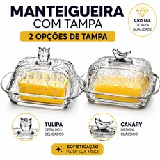 Manteigueira Vidro Cristal Com Tampa Para Manteiga Margarina Mesa Posta Café Da Manhã Canary E Belle