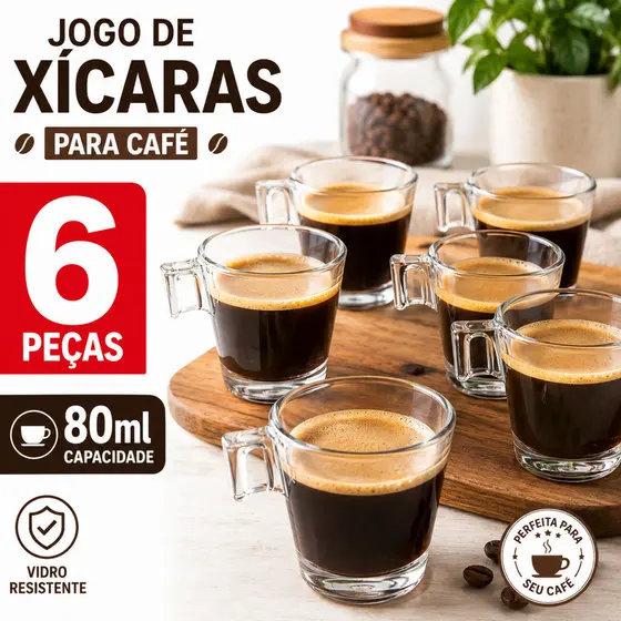 Jogo De Xícaras Canecas De Vidro 6 Peças Para Café Cappuccino Expresso Nespresso Sleeve Transparente