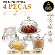 Kit Mesa Posta Cristal Luxo Boleira Açucareiro Porta Guardanapo Queijeira Manteigueira