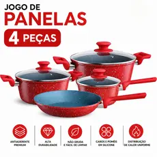 Conjunto De Panelas ColorStone Volcano 4 Peças Antiaderente Indução Gás Com Tampa De Vidro Euro Home