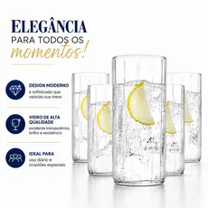 Jogo 6 Copos De Vidro 310ml Para Água Suco Refrigerante Drinks Bebidas Frias Mesa Posta