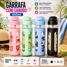 Garrafa De Água Com Canudo Alça Squeeze Com Bico Varias Cores Para Escolher