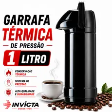 Garrafa Térmica De Pressão 1L Para Café Quente E Frio Ampola De Vidro - Invicta