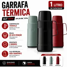 Garrafa Térmica GLT New 1L Com Rolha Para Café Chá Água Quente E Gelada - Invicta