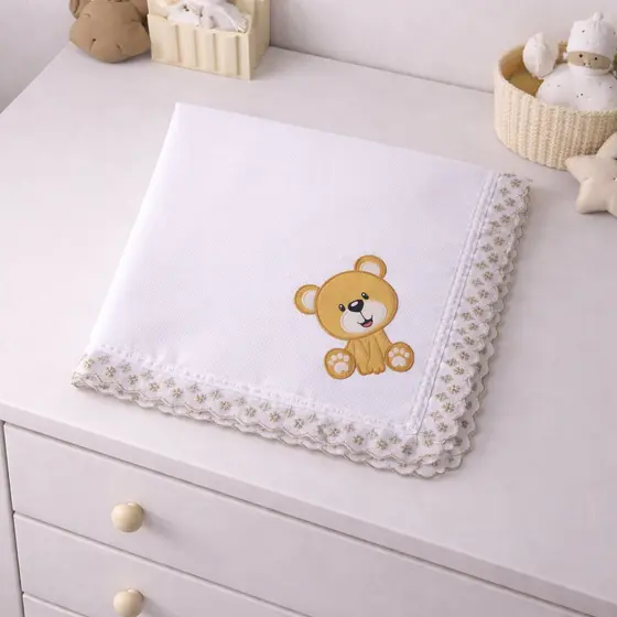 Manta Piquet Bebê 70x70 Estampada e Bordada | Conforto e Delicadeza 100% Algodão