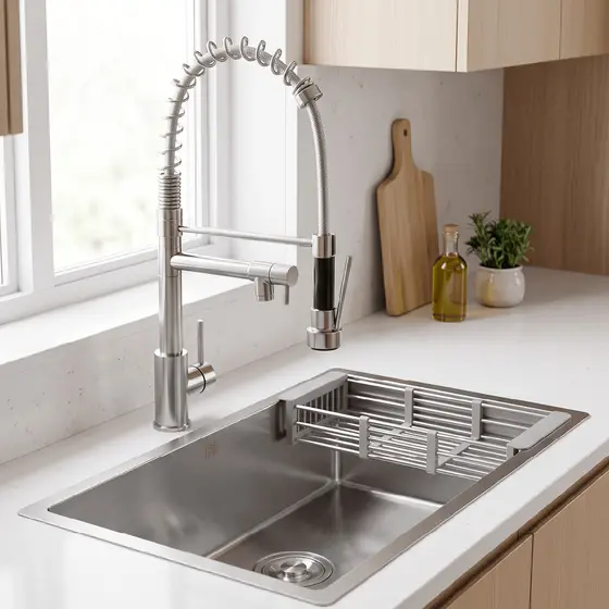 Cuba Gourmet Grande 58CM Inox 304 Para Bancada Cozinha Com Válvula e Escorredor Retrátil Acabamento Escovado Premium
