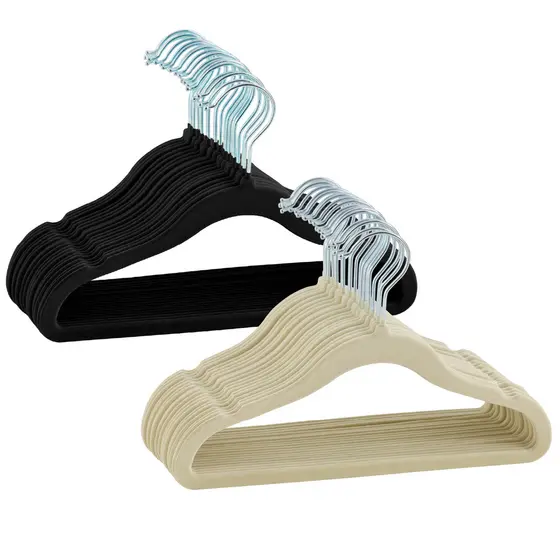 Kit 200 Cabides De Veludo Infantil Ultra fino Slim Preto, Bege