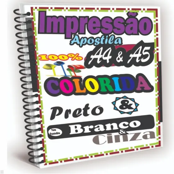 Impressão de Apostila até 2180 páginas Frente e Verso A4 ou A5 Color ou Preto e branco  Encadernadas