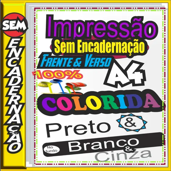 Impressão em Folhas A4 até 1000 Páginas em Frente e Verso Color ou Preto e Bran co SEM ENCADERNAÇÃO
