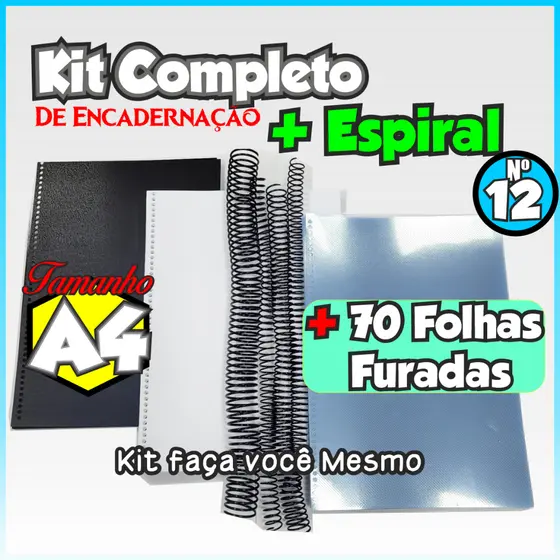 Kit Encadernação Completo Capa ContraCapa Espiral e Folhas Sulfite A4 já furadas