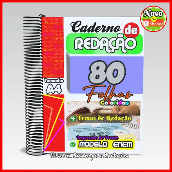 Caderno de Redação com Temas Folhas Numeradas Impressão Colorida Só Frente Similar a Prova do ENEM