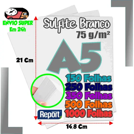Papel Offset Sulfite 75g Folha A5 Impressão a Jato de Tinta e a Laser Miolo de Agenda