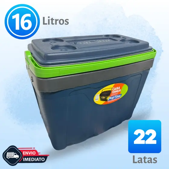 CAIXA TÉRMICA 16 LITROS COOLER POP STAR - 22 LATAS TAMPA COM PORTA COPOS