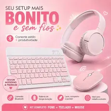Kit Teclado Mouse Bluetooth Sem Fio + Fone Tune 510 Rosa Par
