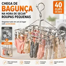 Varal de Roupas Inox 40 Prendedores Retrátil Dobrável para Íntimas Meias e Bebê Resistente