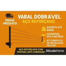 Varal De Parede Retrátil Em Aço Dobrável, Articulado, Cabo De Aço Encapado ENVIO IMEDIATO