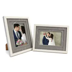 Kit 2 Porta Retratos 10x15 Cor Cinza Moldura Estilo Mármore Com Vidro