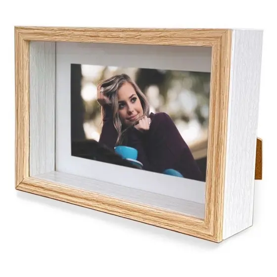 Porta Retrato Foto 10x15 Branco Bege MDF Moldura Profunda