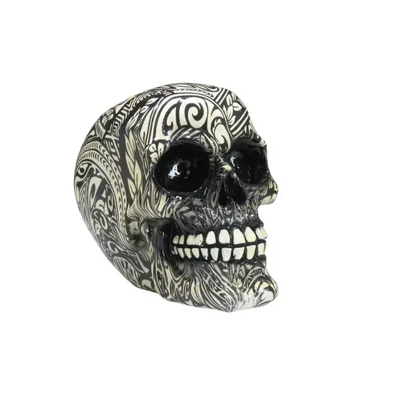 Escultura Adorno Decorativo em Resina Caveira com Tatuagem