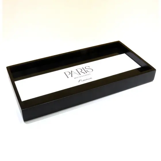 Bandeja Decorativa Organizadora Madeira Acrílico Preta 28cm