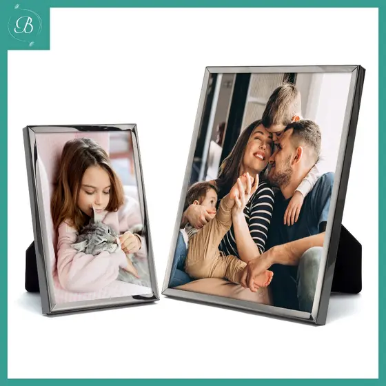 Kit 2 Porta Retratos 10x15 E 15x20 Cor Chumbo Em Metal Luxo