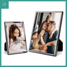 Kit 2 Porta Retratos 10x15 E 15x20 Cor Chumbo Em Metal Luxo